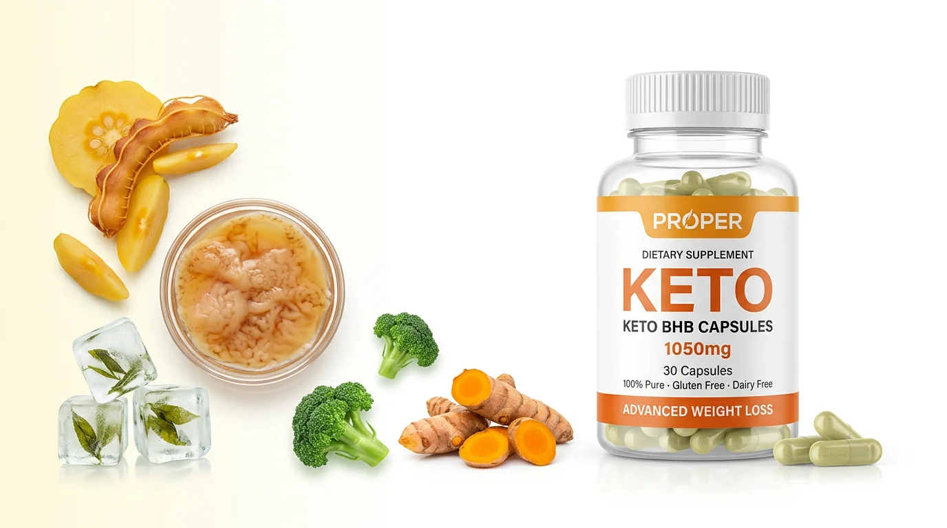 Proper Keto Capsules entre cítricos frescos y hojas verdes